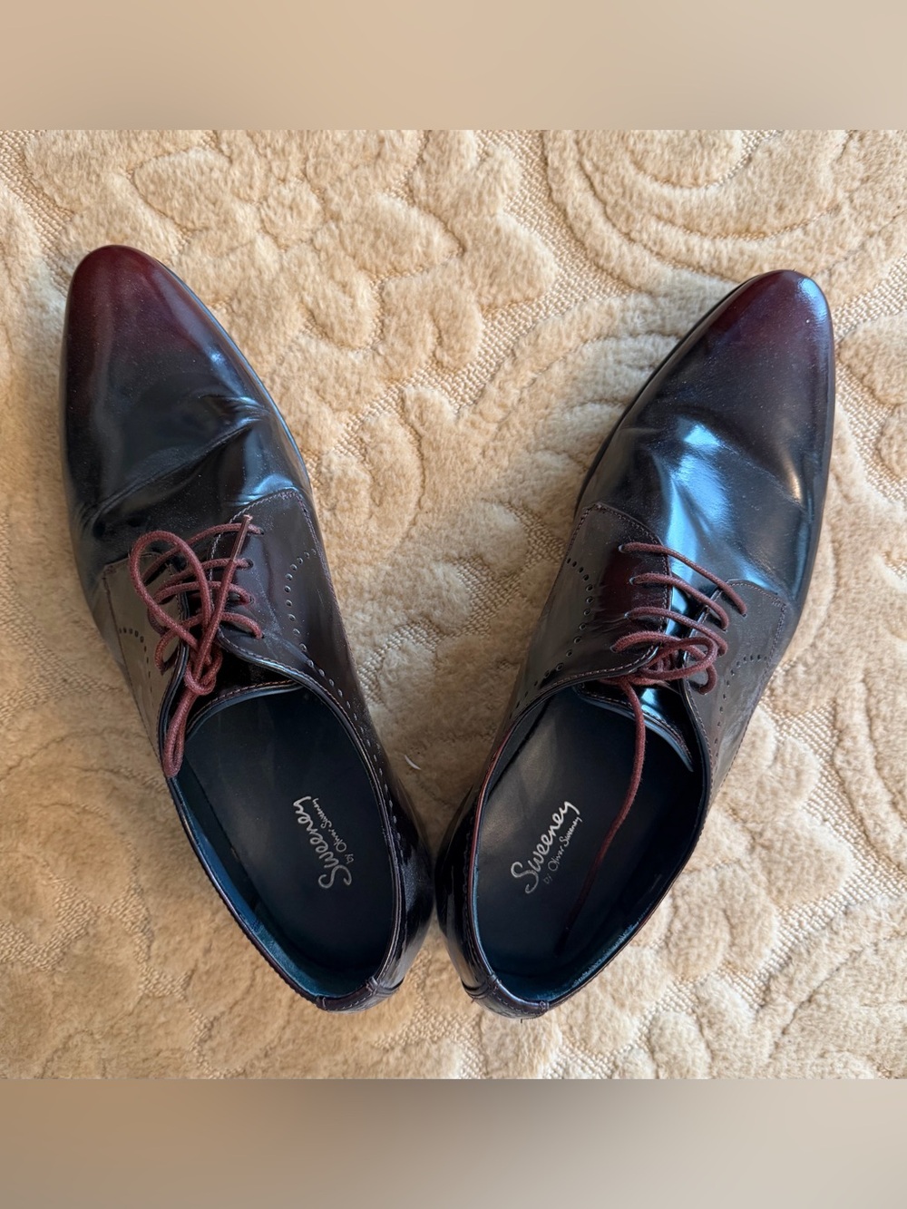 Men's Ombre black/merlot Leather Lace-Up Oxfords by Sweeney size 11, great cond!